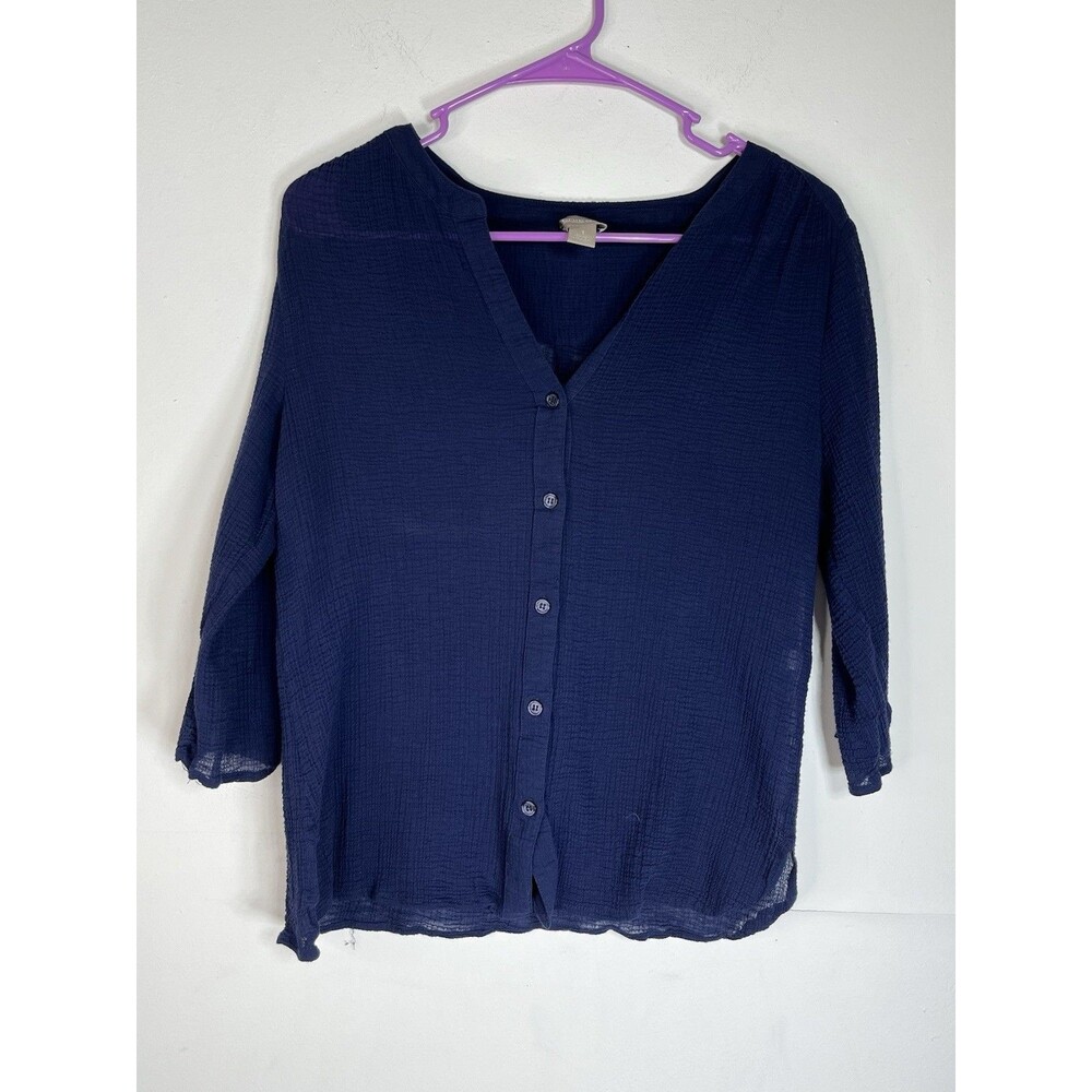 chicos size 1 Medium tops Gauze Navy Blue Button  Light Knit